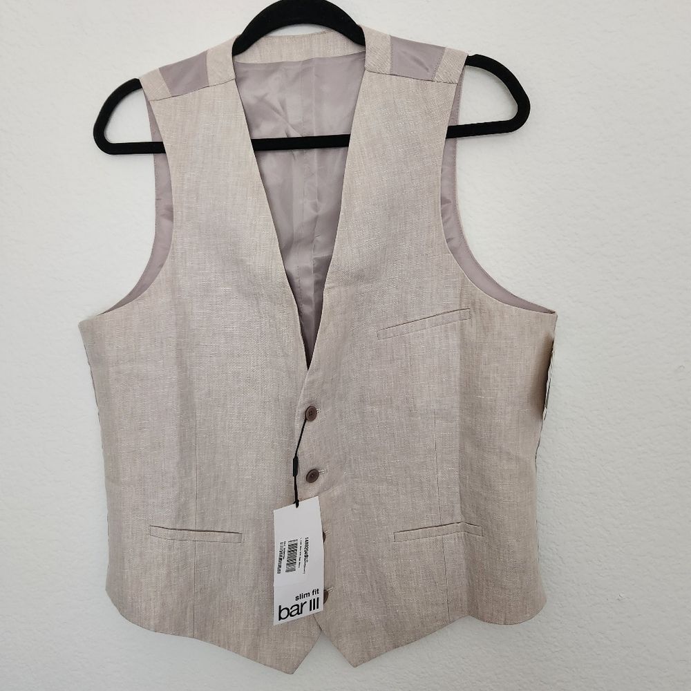 Bar III Men's Slim Fit 4 Button Suit Vest Tan Size Large